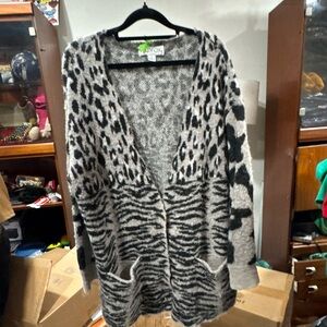 Wildfox Black and Gray Animal Print Cardigan